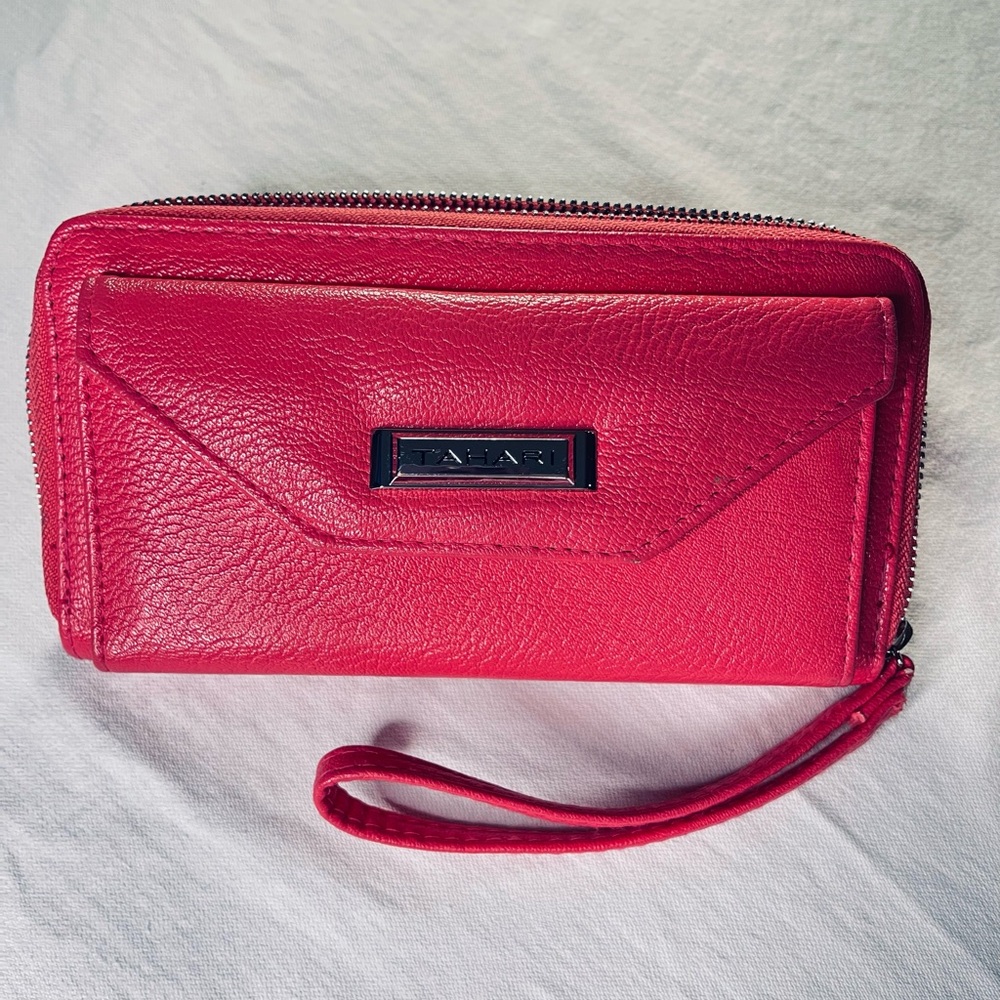Tahari Pink Leather Wallet with Wrist Strap